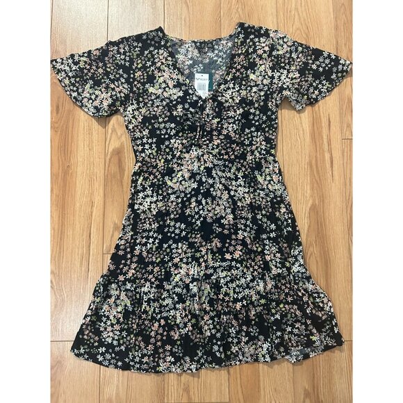 NWT Roxy Flower Dress Size Small Black Pink Cinch ERJWD03675 MSRP $75 - Picture 2 of 6